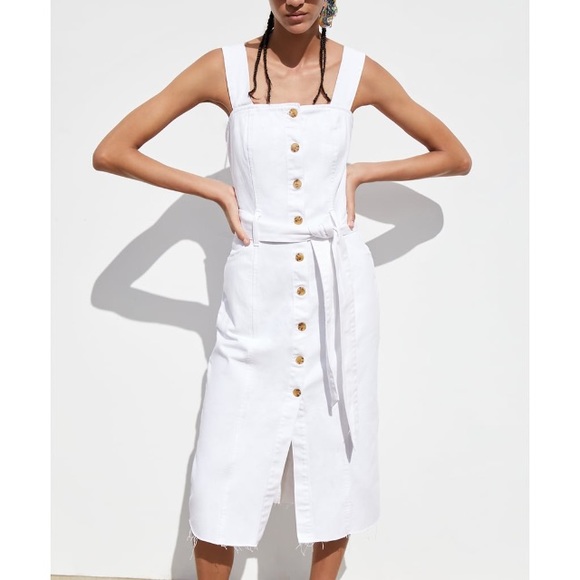white denim belted dress